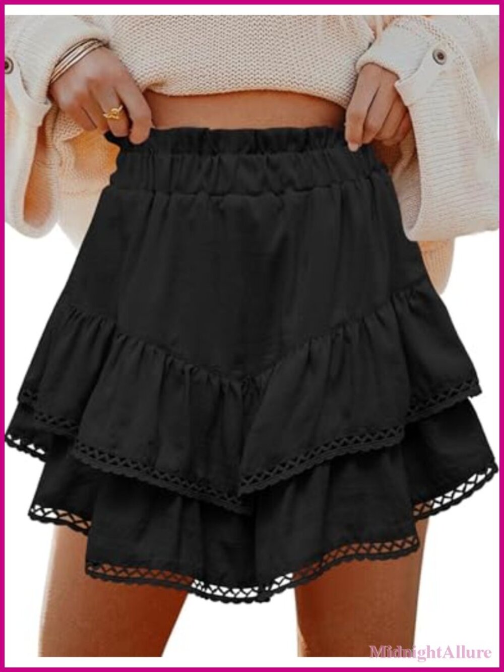 Flowy Ruffle Tiered High Waist Crochet Hem Skorts Women Athletic